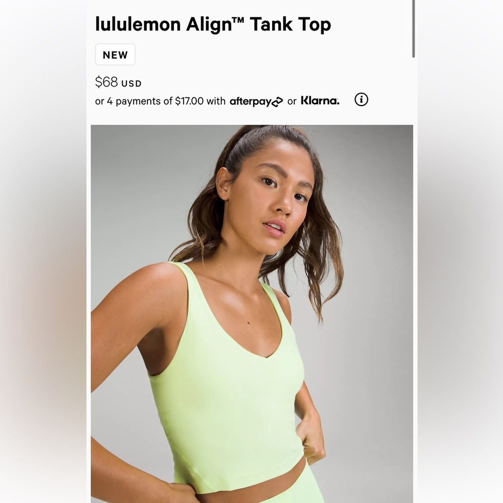 Neon Green Lululemon Align Tank Size 6